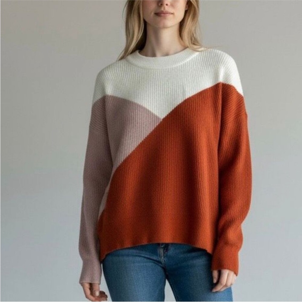 Colorblock Sweater - White, Pink, and Red